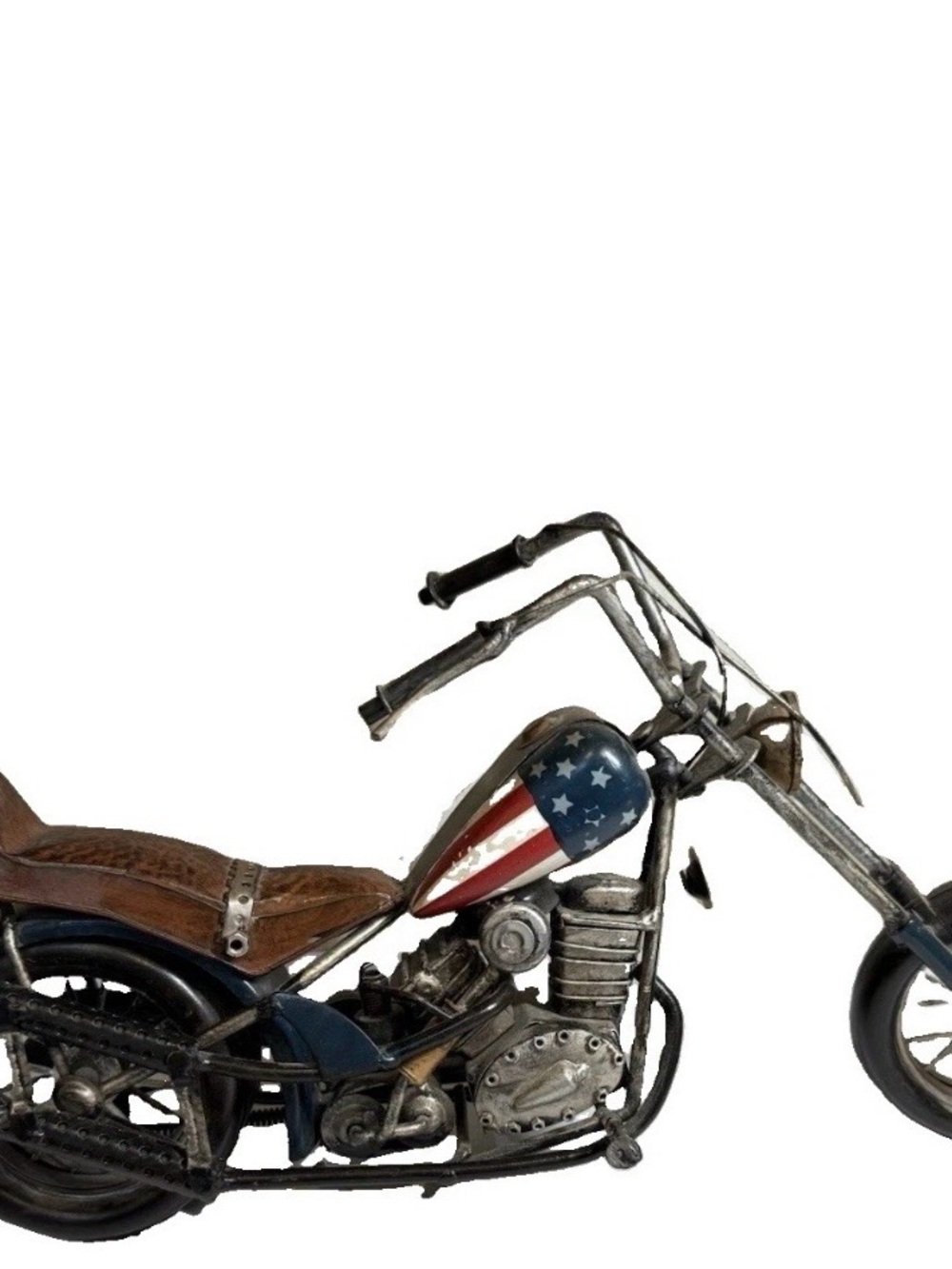 Large Vintage Style Metal Chopper Motorcycle Sculpture, Captain America Inspired